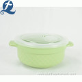 Wholesale custom emboss grid binaural ceramic soup pots